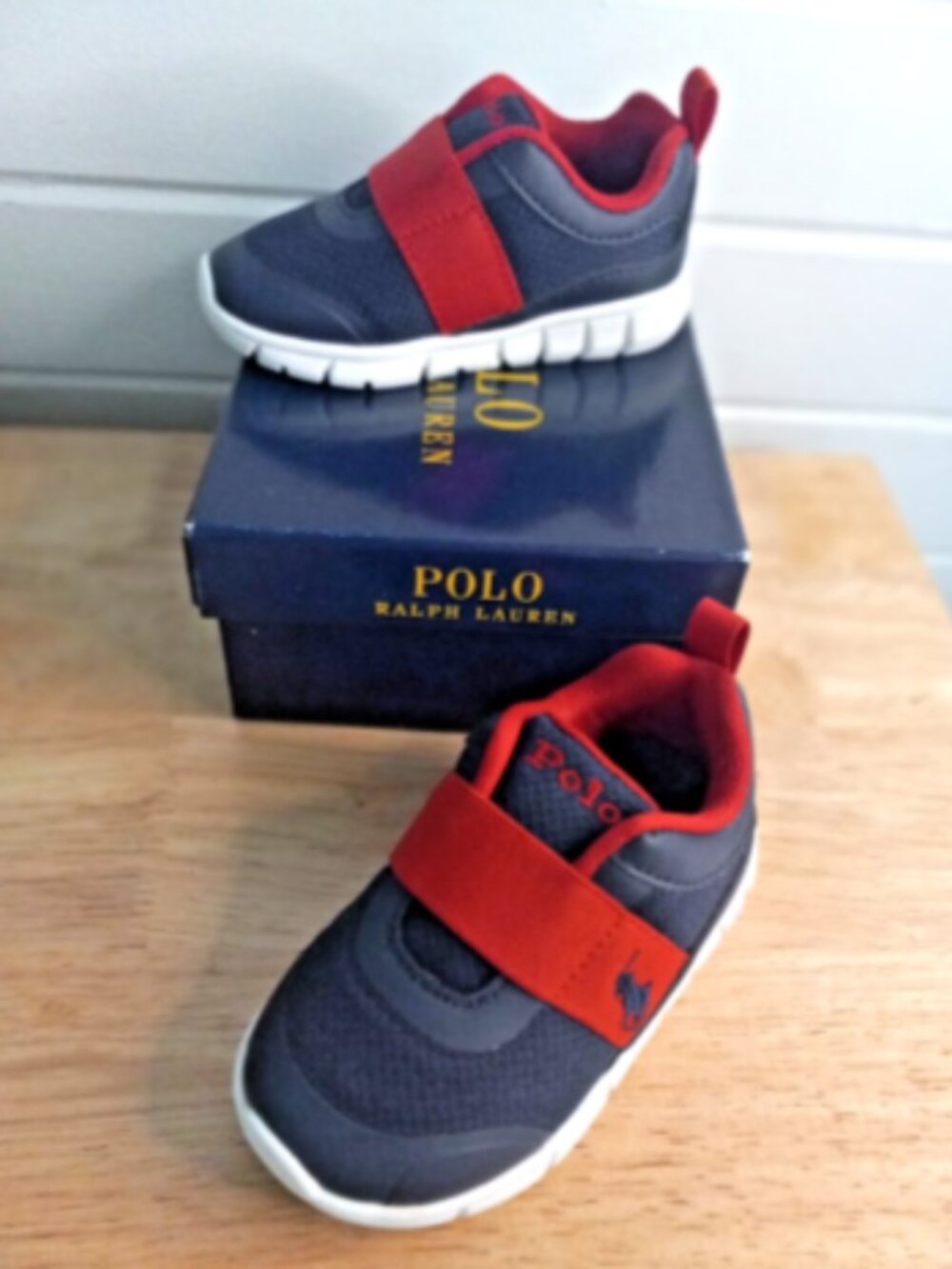 Polo Ralph Lauren Barnes III Toddler 6 Navy Red Slip On Sneakers Shoes NIB